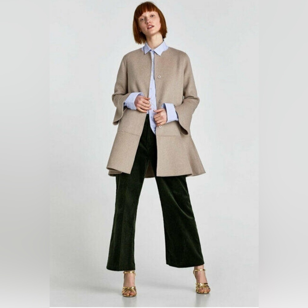 Zara Versatile Bell Sleeve Handmade Midi Length Wool Blend Coat